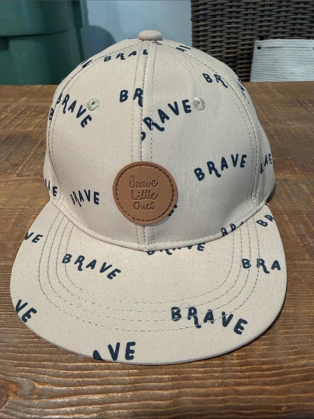 Beige "Brave" Kids Cap with Leather Patch